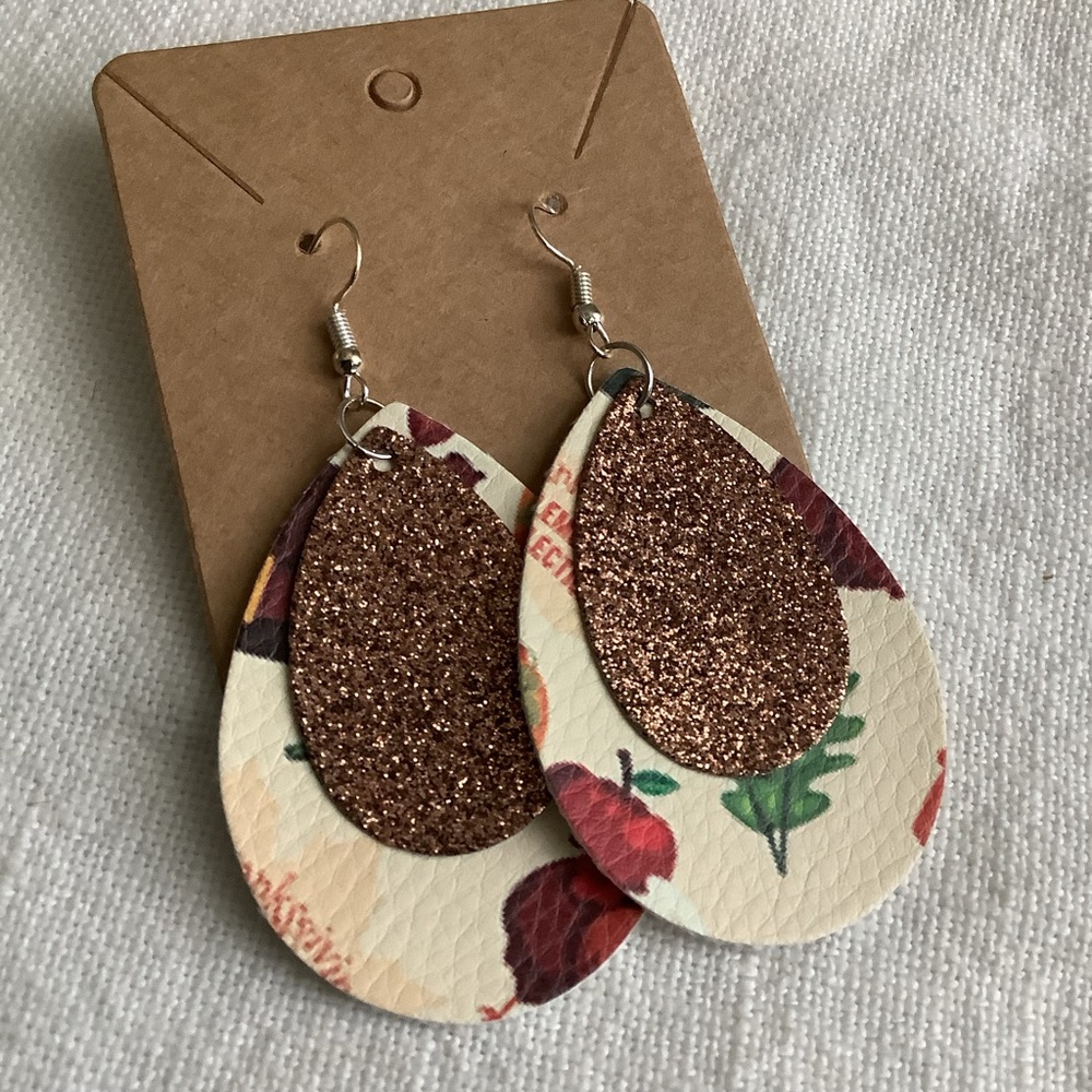 3/$15 🛍️ Thanksgiving holiday two layer teardrop earrings turkey bronze holiday
